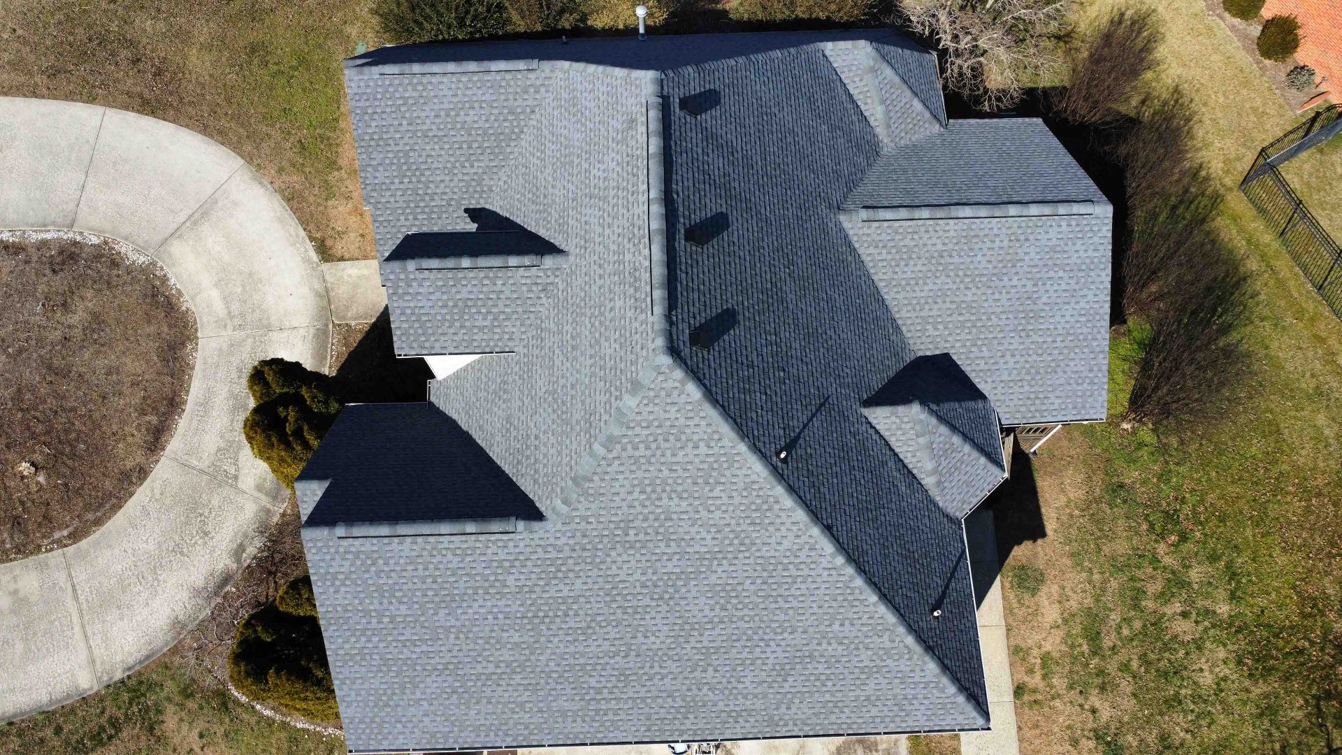 Charcoal Architectural Shingle Replacement, Brick Two-Story