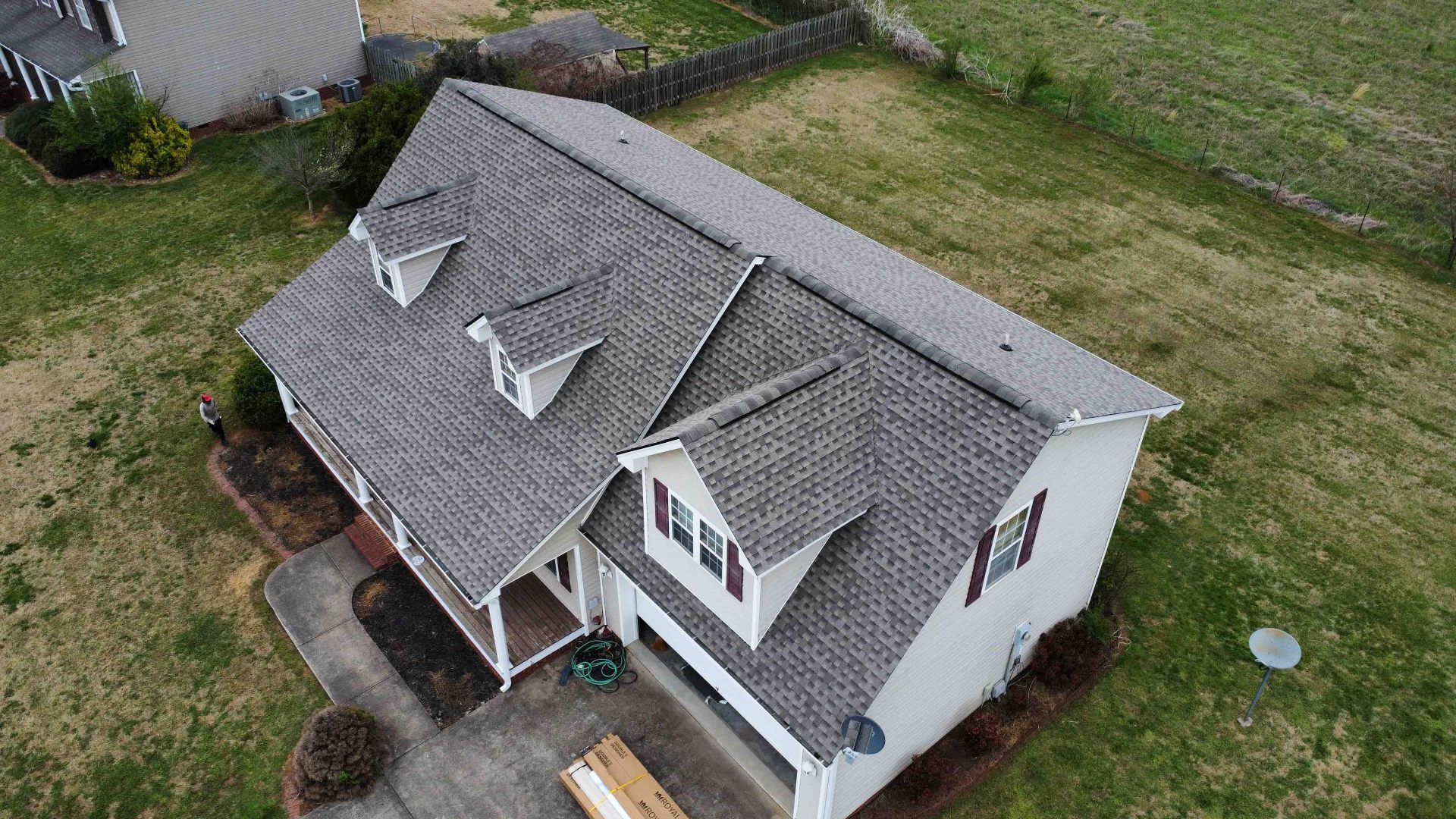 Light Gray Shingle Roof Replacement, Two-Story Home with Dormers