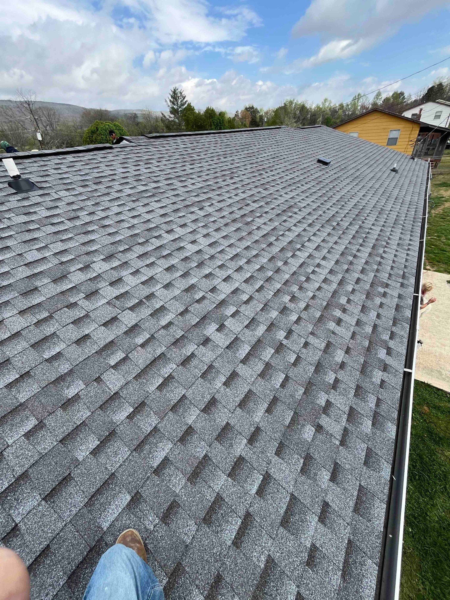Finished Light Gray Shingle Roof, Mountain Valley Home