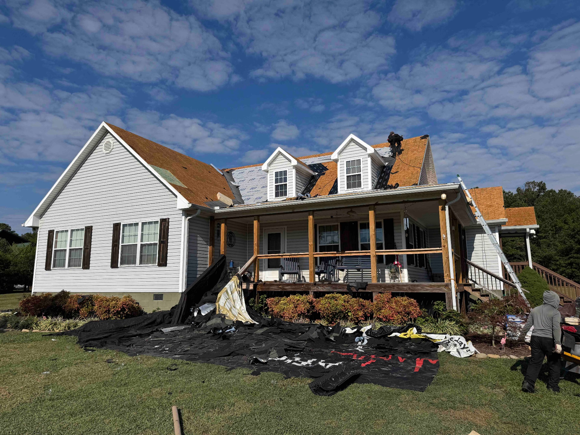 White Farmhouse Tear-Off, Fresh Decking and Synthetic Underlayment
